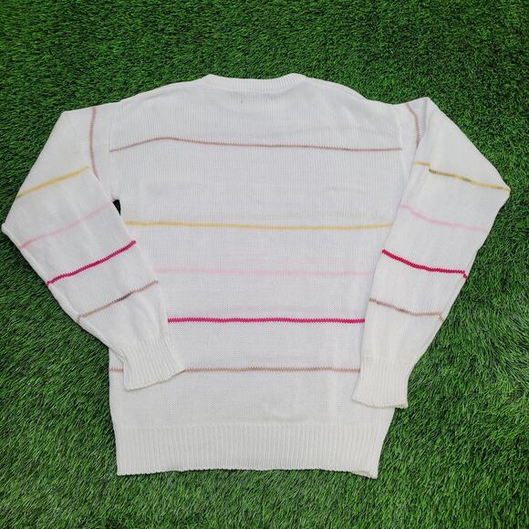 Vintage 90s Eddie-Bauer Stripes Sweater Medium 21x27 White - Picture 2 of 11